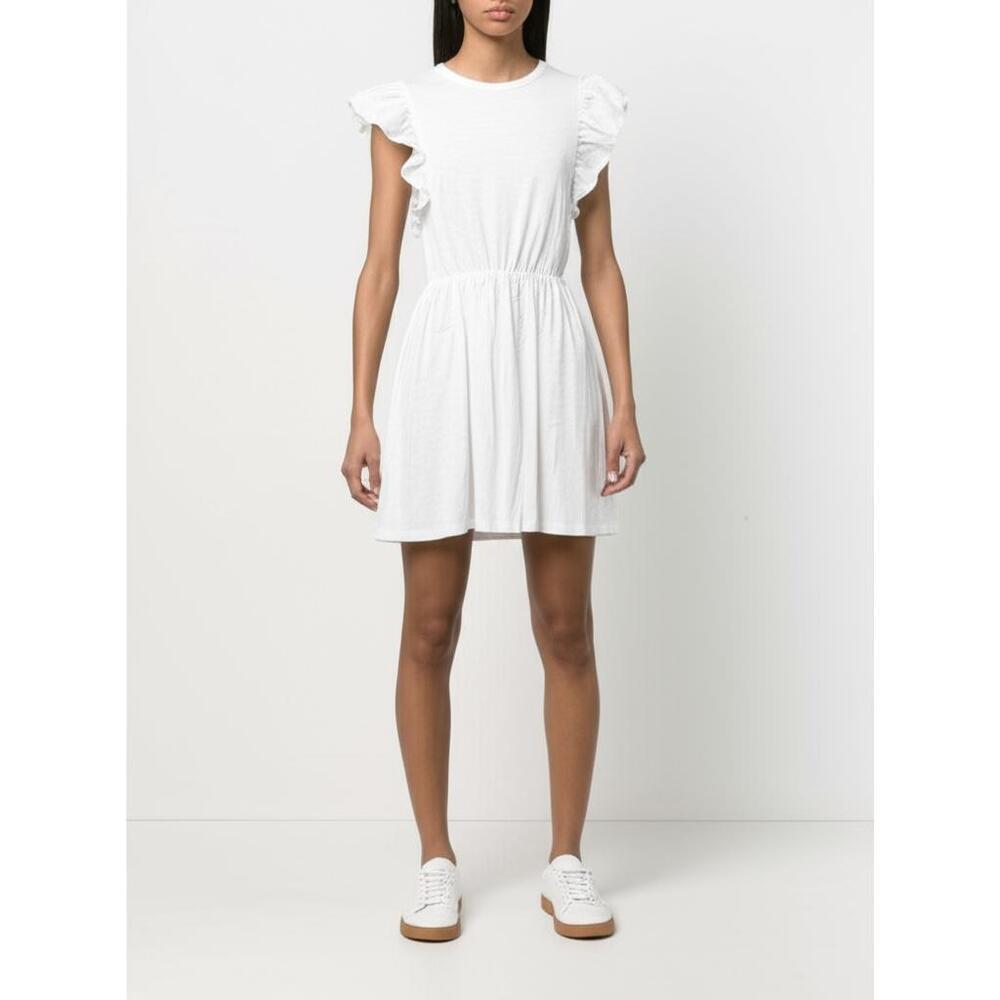 En Saison White Ruffle Sleeves Gathered Waist Feminine Mini Dress Medium